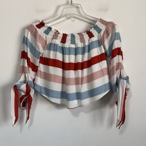 Revolve Lovers + Friends Dream Lover Off Shoulder Blouse XS Striped Cropped Boho